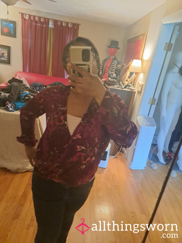 Burgundy Flor*l Top Sz L