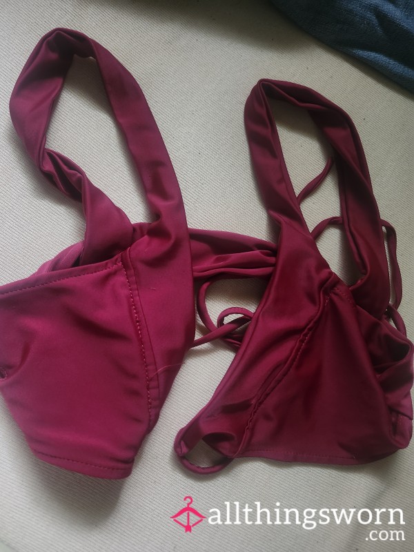 Burgundy Front Tie Bikini Top