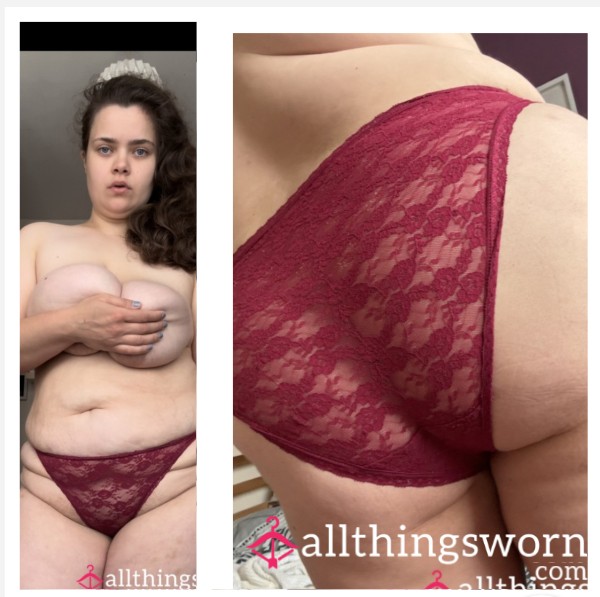 Burgundy Lace Bikini-style Panties, UK Size 16 ❤️