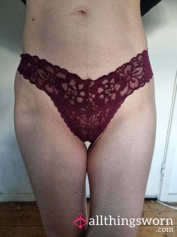 Burgundy Lace Thong Size 10