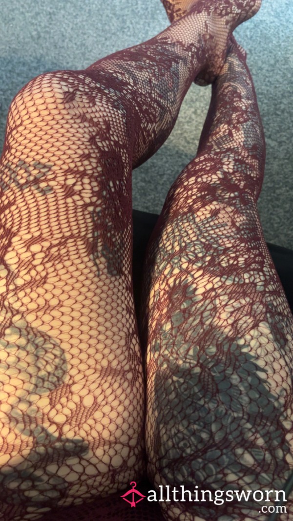 Burgundy Lacy Flor*l Tights 🍷