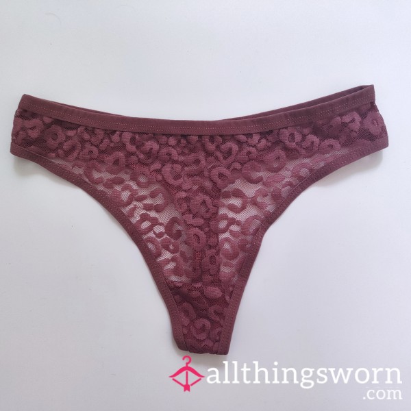 Burgundy Plum Leopard Lace Thong