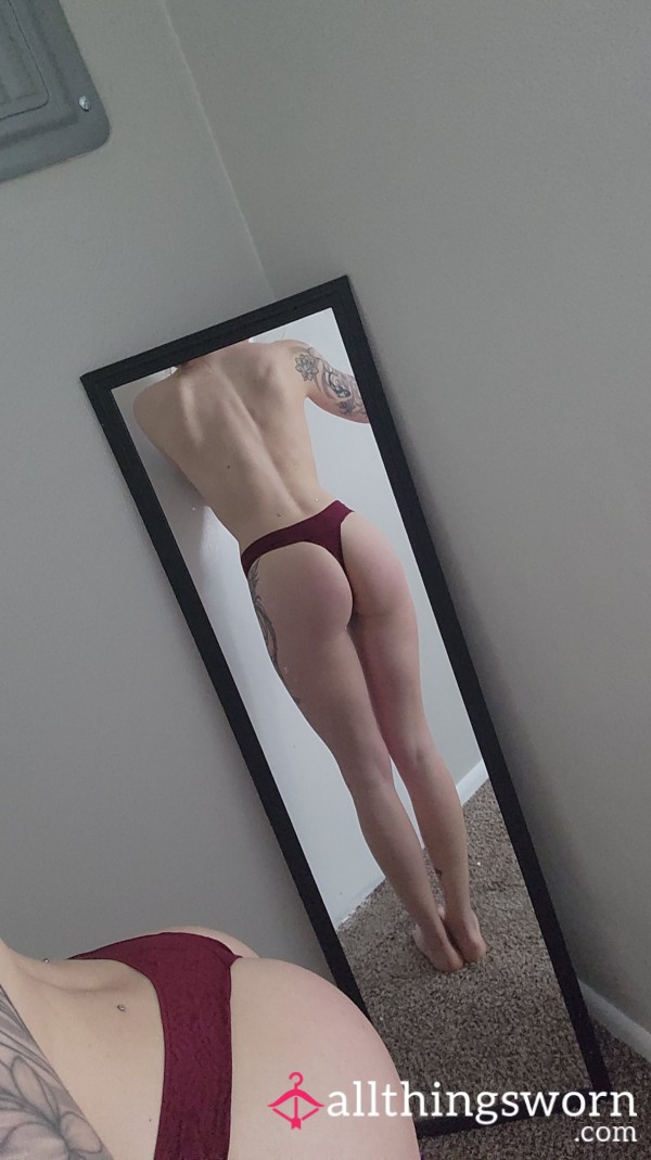 🌡 Burgundy Ribbed Cotton Thong With Lace Band 🌡