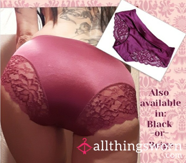 Burgundy Satin And Lace Fullback Panty