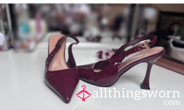 Burgundy Slingback Kitten Heel 👠