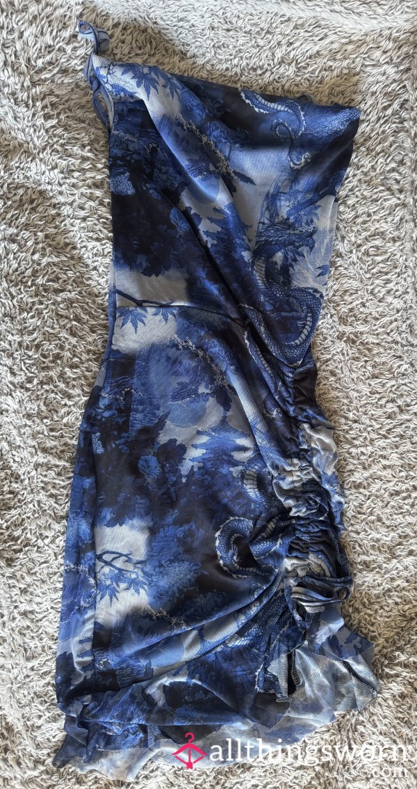 Busted Little Mini Blue Dress Dragon Print