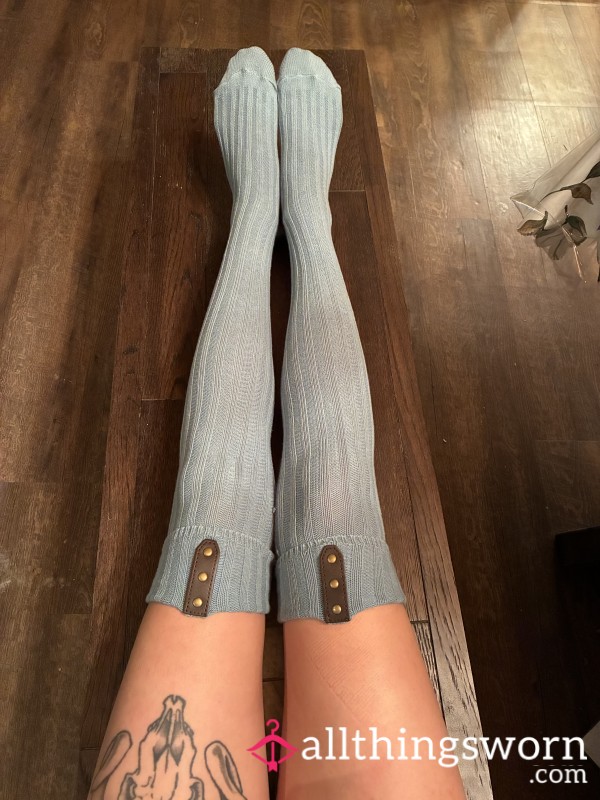 Cable Knit Knee High Socks (Sky Blue)
