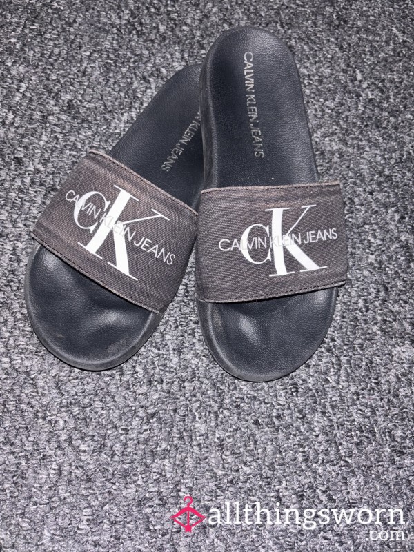 Calvin Klein Black Flat Sliders