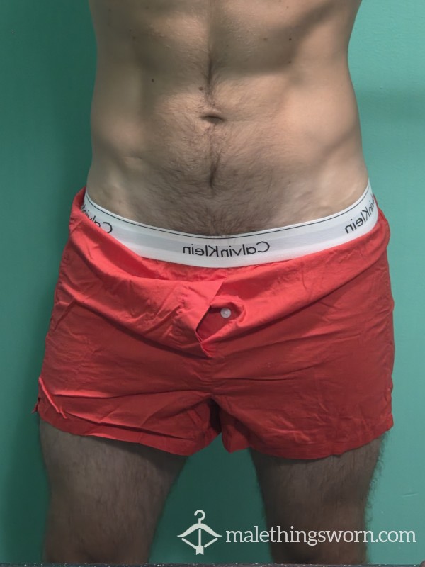 Calvin Klein, Red Woven Boxer, With Bu*ton Fly, Size Small
