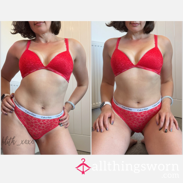 Red Calvin Klein Set ♡ Lace Bralette & Panties Worn 24 Hrs