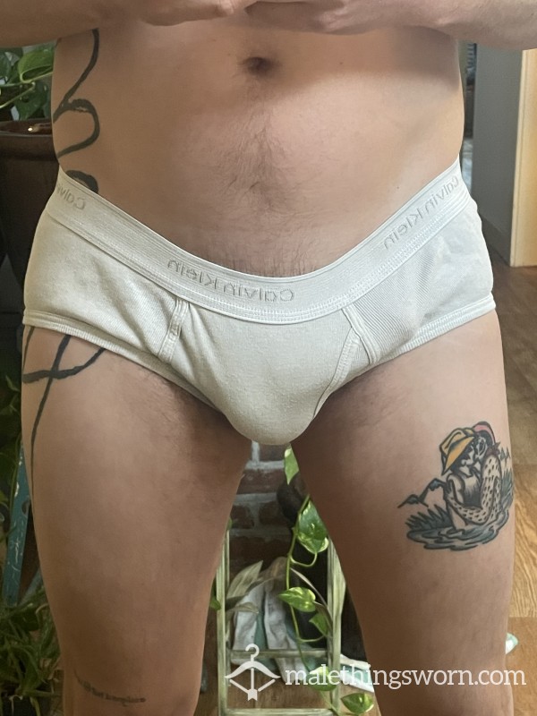 Calvin Klein White Briefs Size Small Farmer Worn