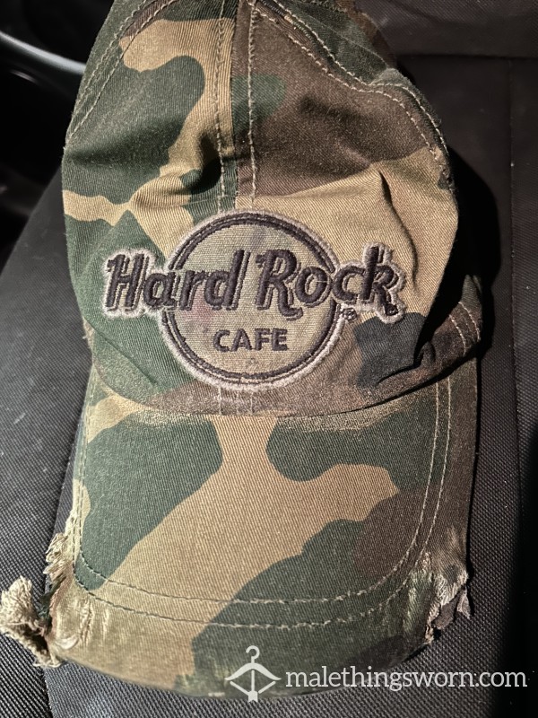 Camo Hard Rock Care Baseball Cap / Hat - Very Well Worn