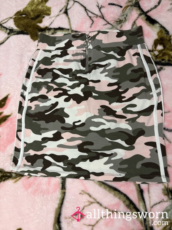 Camo Pink Grey Black White Zip Up Skirt