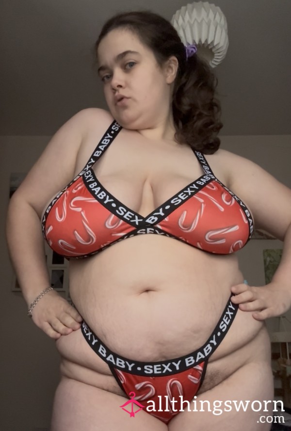 Candy Cane Christmas Bralette And Thong Set
