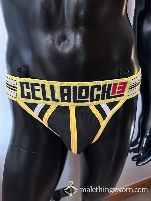 Cellblock 13 Rogue Neoprene Black & Yellow Jockstrap Size L