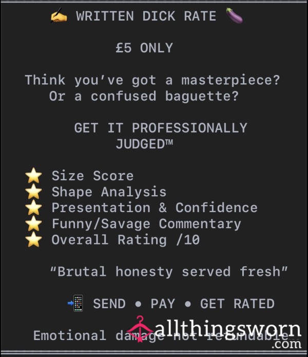 Certified C*ck Critic™ £5 D*ck Rate 😏