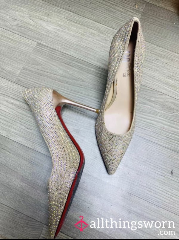 Champagne Colored Diamond Studded High Heels