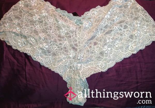 Champagne Full Lace Boy Short Thong Panties - Used