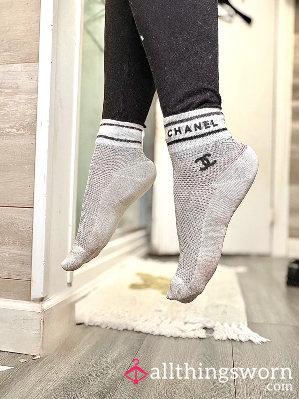 Chanel Ankle Socks Featuring A Distinctive Ribbed, Mesh-like Knit Texture