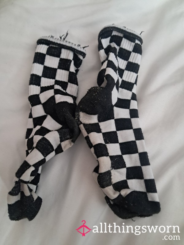 Checked, Checkerboard, Well-Worn Socks - 48 Hours - Add Ons Available - Emo, Goth, Alt