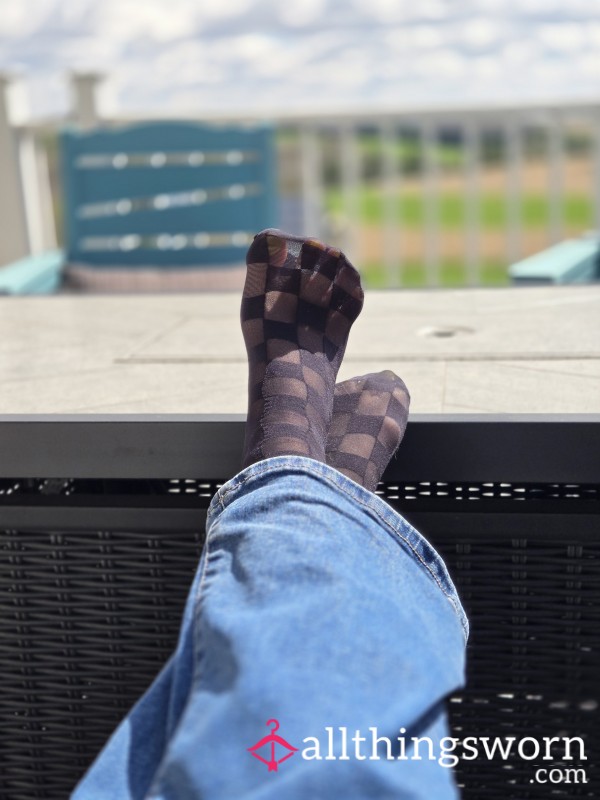 Checkered Sheer Ankle Stockings