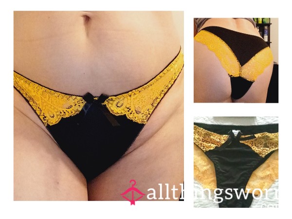 🖤💛Cheeky Black Hipster Panties 😉 With Yellow Lace Accents💛🖤🖤💛🖤