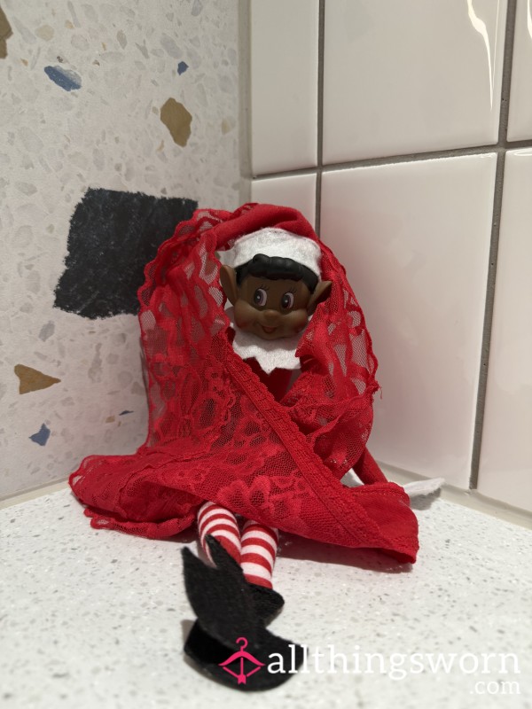 Cheeky Elf Approved Red Lace Thong (Gym-Worn)
