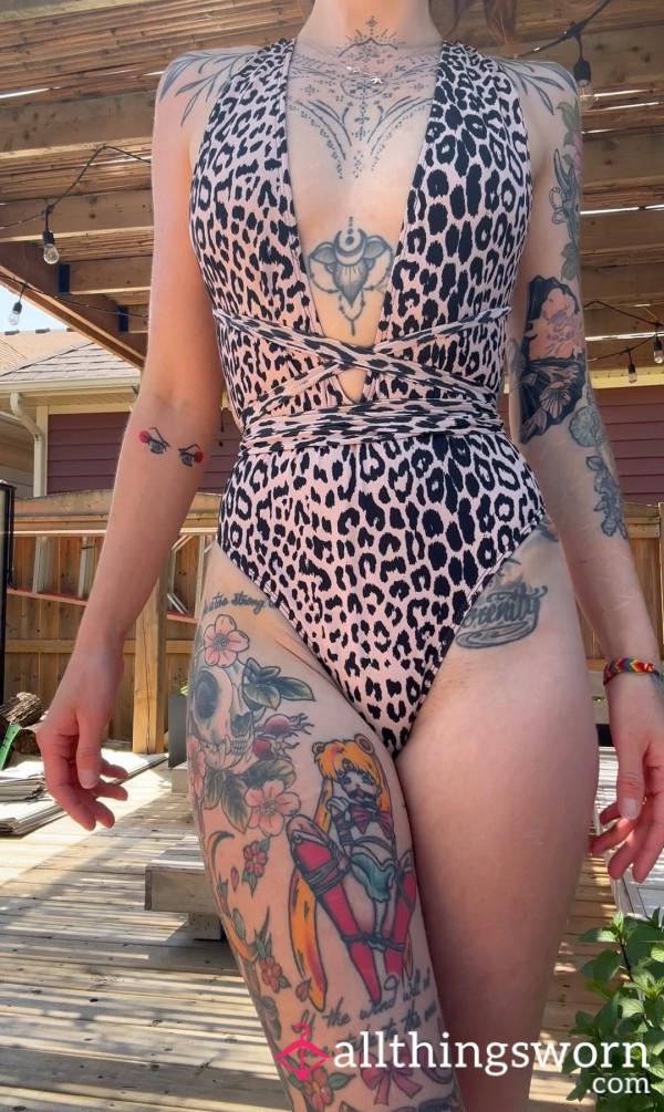 Cheetah Print Tie One Piece Swimsuit