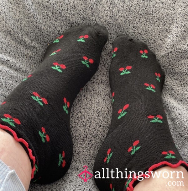 Cherry Print Black Socks 🍒 Ready To Get Extra Sweaty 😏🦶