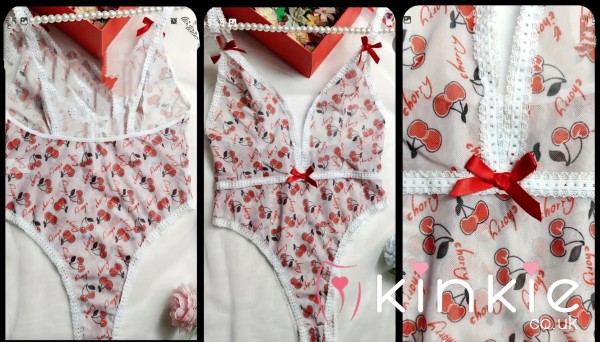 Cherry Print Deep V S**y Body Suit Sz XL