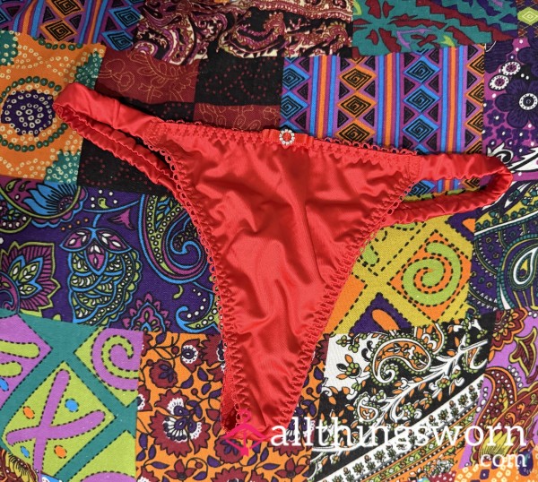 🍒 CHERRY RED SATIN THONG 🍒