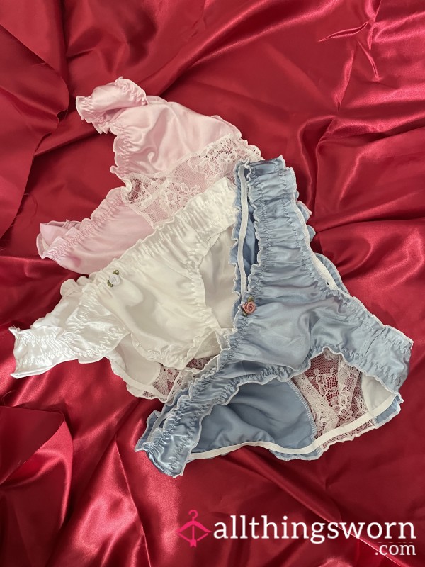 💞 Cherry Silky Lace Panties | Cute & Flirty | Worn Fresh | Pink, White Or Blue