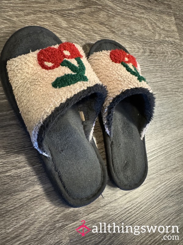 Cherry Slides Worn & Loved, Slightly Dirty For Foot Fetish Fans