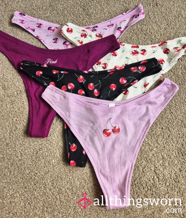 Cherry VS Cotton Thongs 🍒 Dark Purple And Pink With Single Cherries Left!