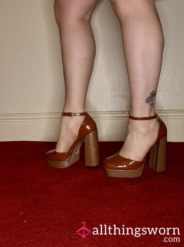 Chestnut Platform Heels – Warm Pressure, Lived Contact, Slow Indulgence...