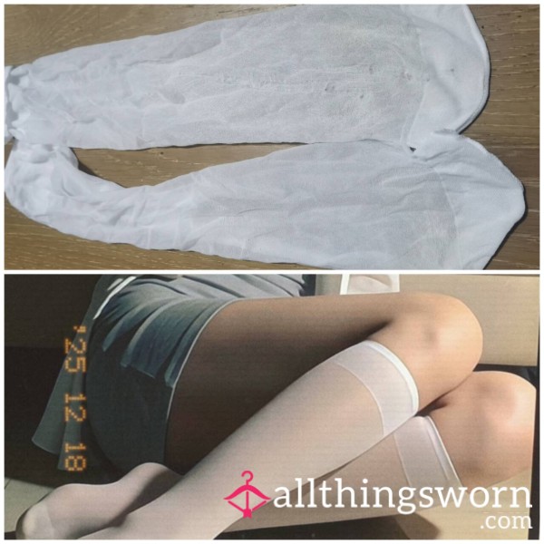 Chinese Flight Attendant White Sheer Knee-high Socks