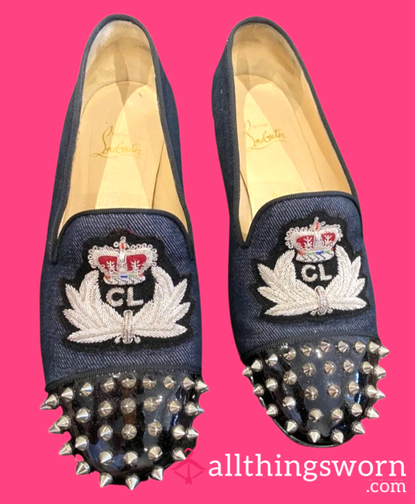 Christian Louboutin Spiked Denim Loafers