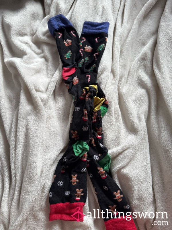Christmas Socks Worn, Festive & Ready For The Holidays