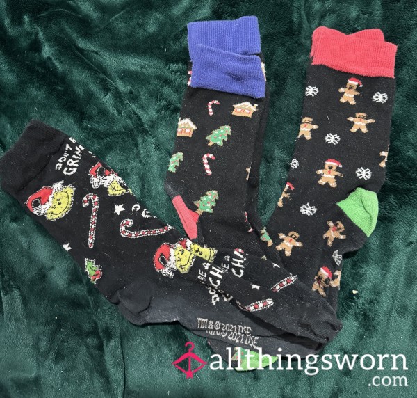 Christmas Socks Worn, Festive & Ready For The Holidays