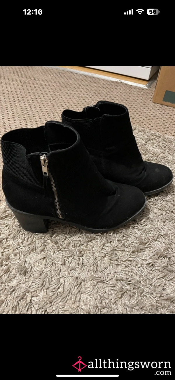 Chunky Black Heel Work Boots