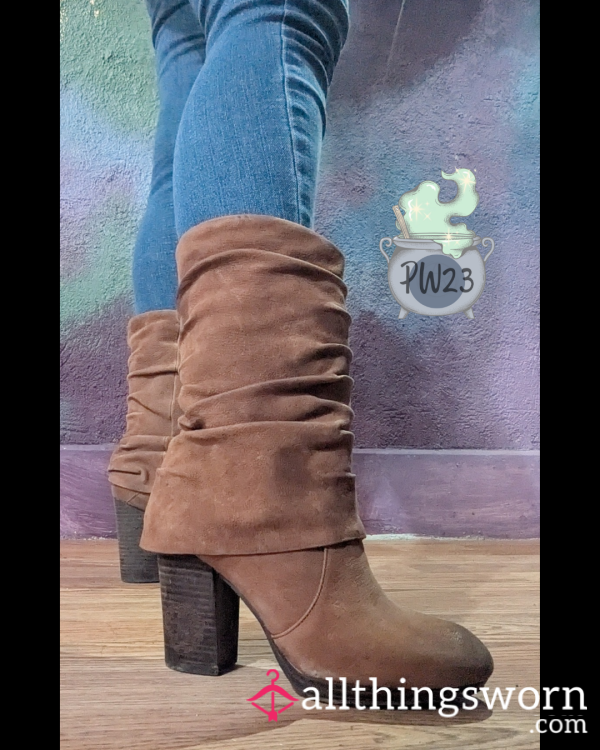 Chunky Heeled Tan Leather Boots