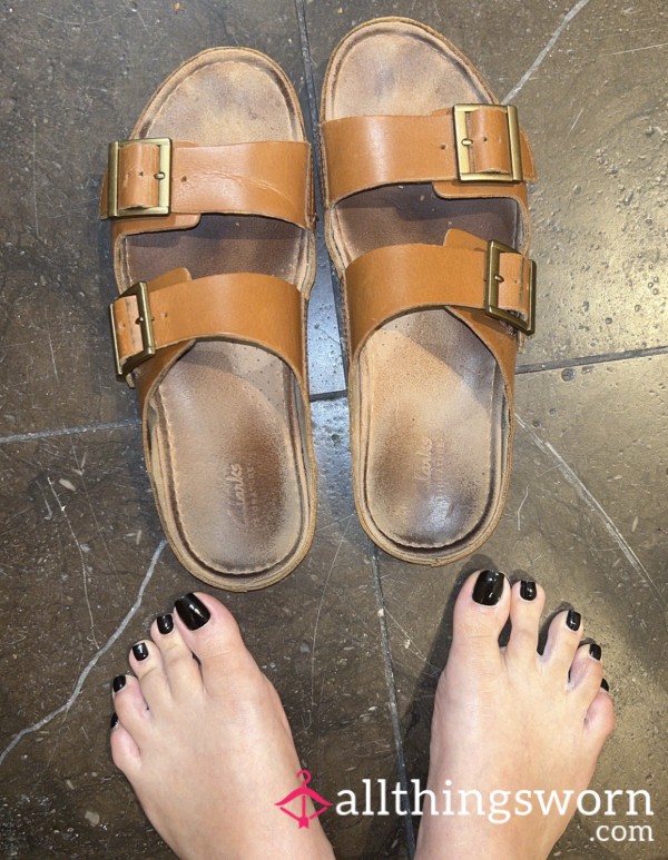 Clarkes Tan Brown Sandals - Worn As F