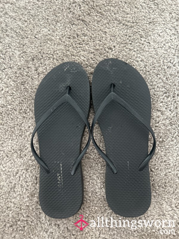 Cla**ic Black Flip Flops - Slightly Dirty - Mildly Scented- Will Wear 72 Hour Prior To Shipping