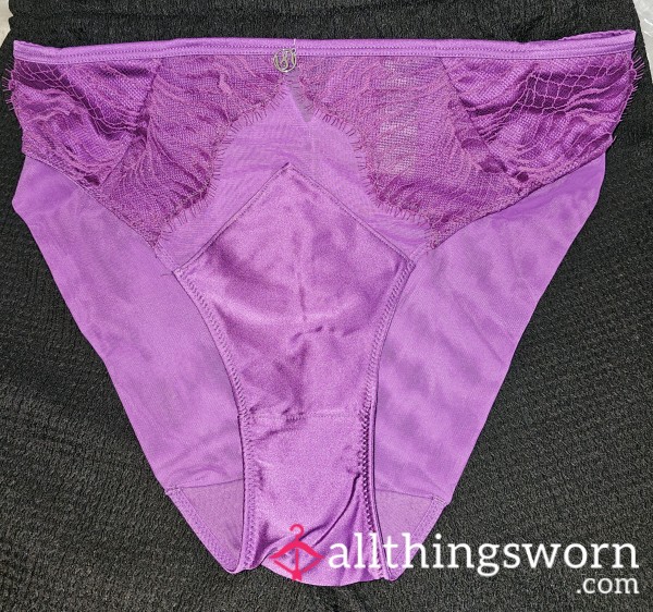 Cla**y, Lacy Purple Panties, Size 16, See Through Rear Panel, Worn As Specified