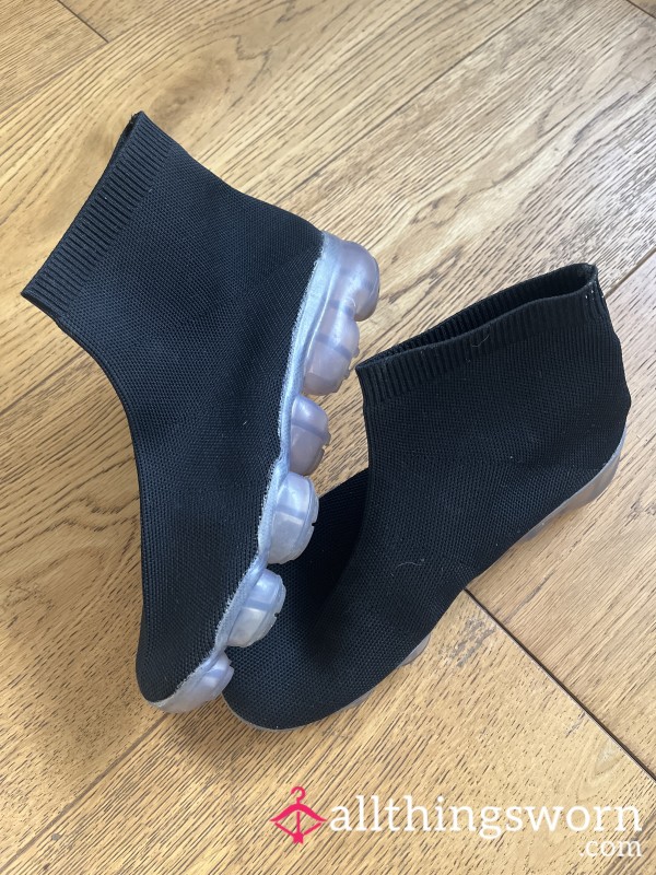 Clear Sole Black Sock Boots 🖤 Sucked Tight And Stretched
