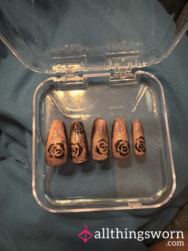 Coffin Shaped Cat Eye W/ Roses Press On Nails