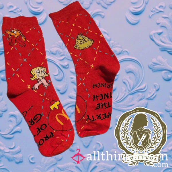 Collectible McDonald's Grinch Crew Socks Red