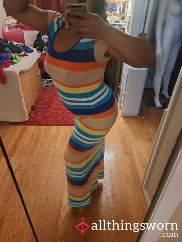 Colorful Striped T-shirt Maxi Dress SzL