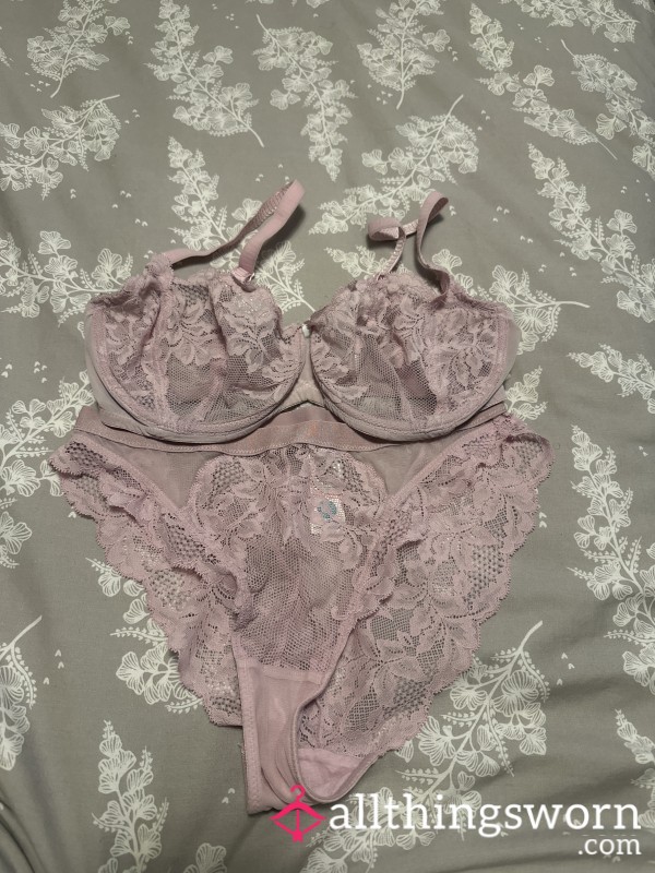 Baby Pink Lace Knickers And Bra