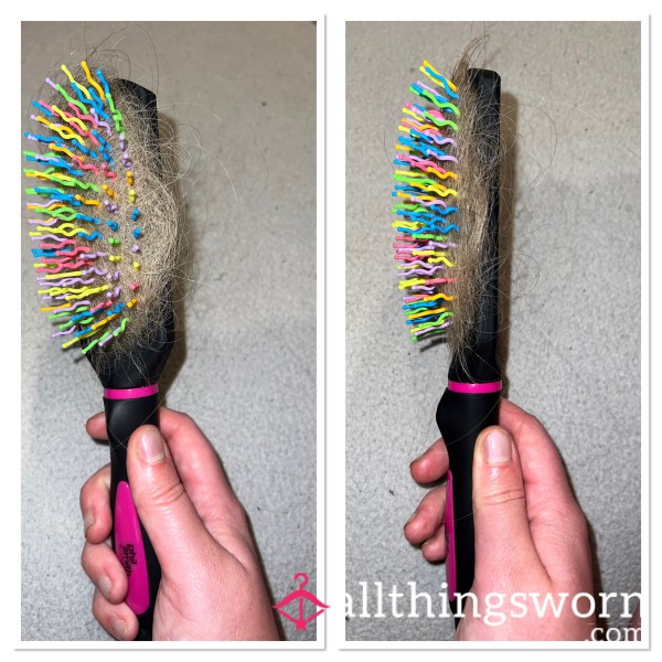 Colourful Hair Brush Including Hair Well Used
